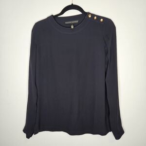 Ralph Lauren Black Label Navy Long Sleeve Top with Gold Buttons